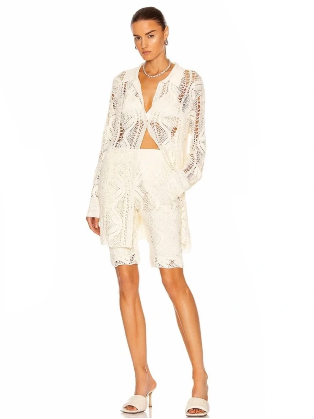 NEW HELMUT LANG REVOLVE CREAM CROCHET BERMUDA SHORTS